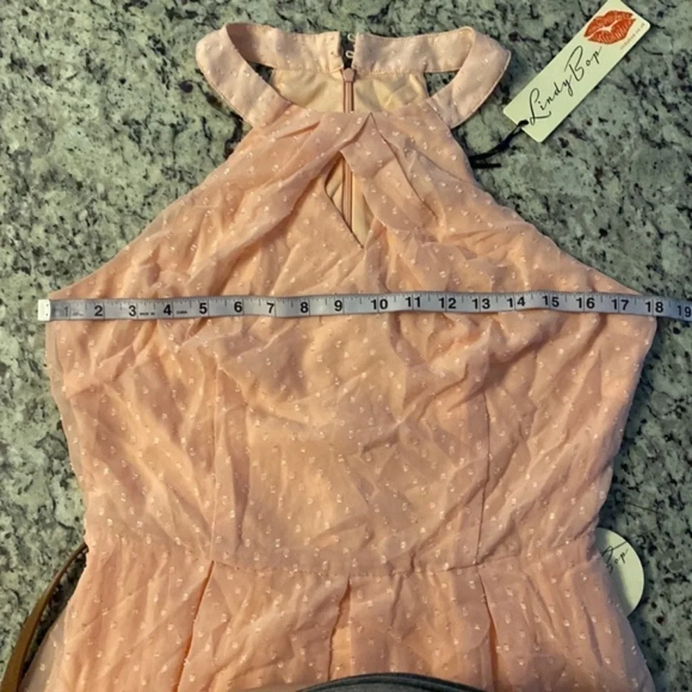 NWT Lindy Bop Cheronda Peach Chiffon Textured Sleeveless Fit Flare Dress 8 WW4